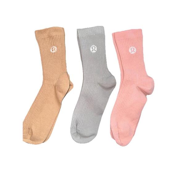 Other - Lululemon Crew Socks NWOT tags 3 Pairs Size M Pink brown Grey Logo